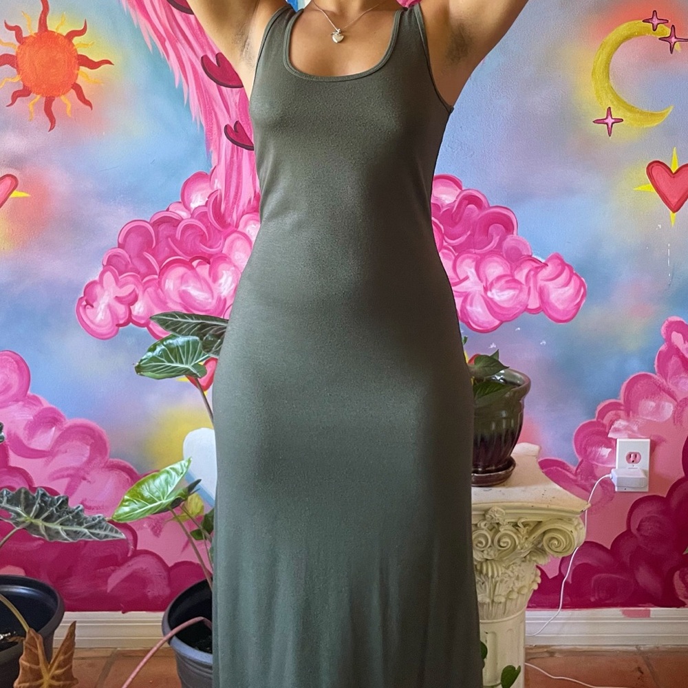 Forever 21 Dark Green Slip Maxi Dress